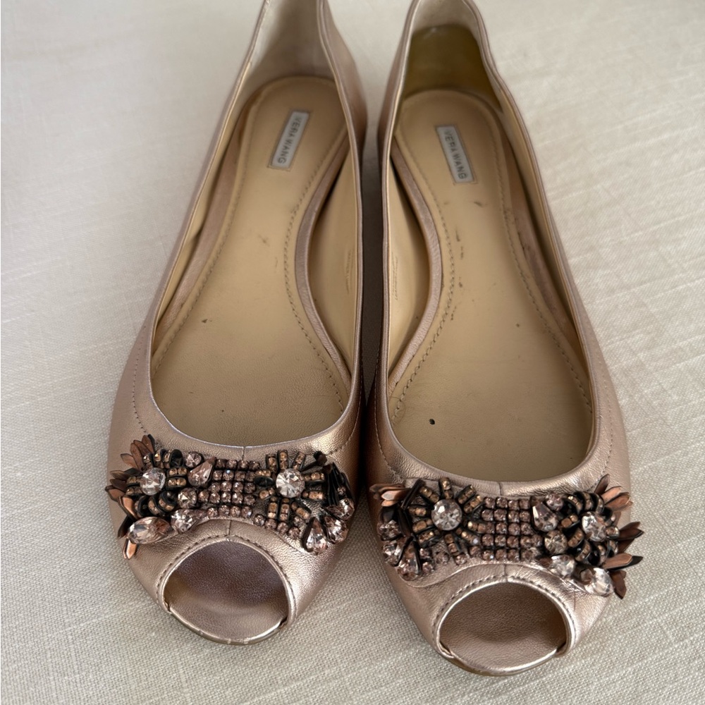 Vera Wang Cream Flats with Elegant Embellishments